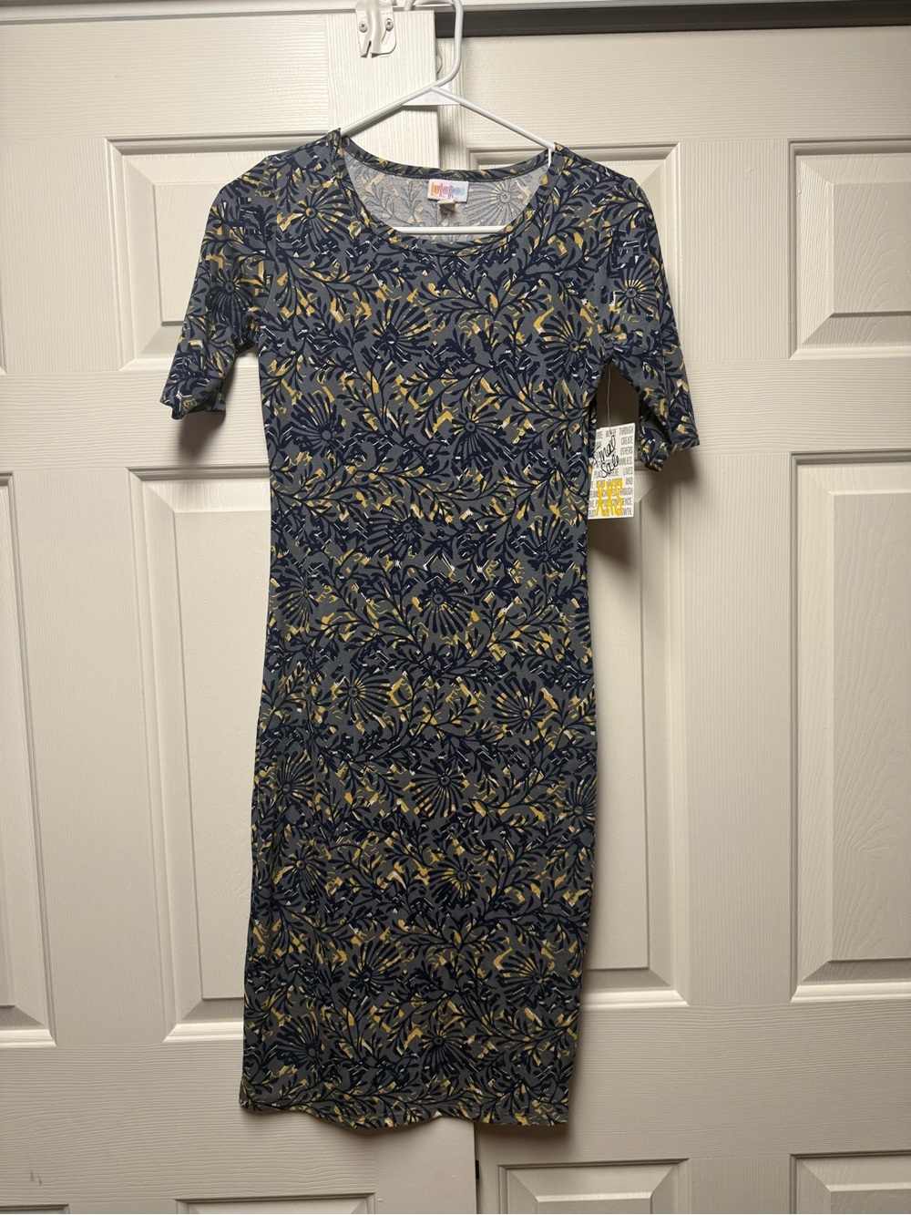 LuLaRoe Navy & Mustard Floral Midi Scoop Dress